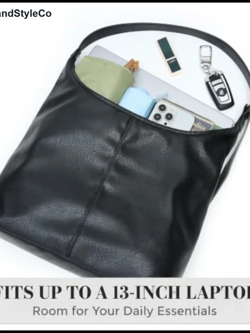 Vegan Leather Slouchy Hobo Shoulder Bag Large Tote with Pouch